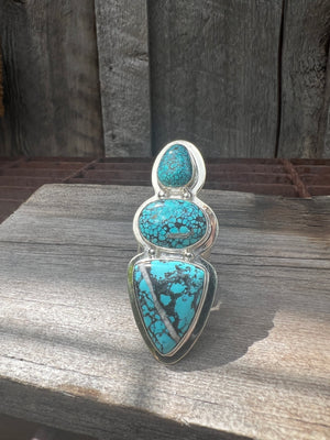 Cloud Mountain Turquoise Triple Stone Ring in Sterling Silver #125