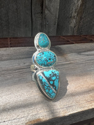 Cloud Mountain Turquoise Triple Stone Ring in Sterling Silver #125