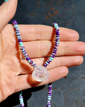 Rainbow Moonstone & Purple Mojave Turquoise Beaded Necklace wt45