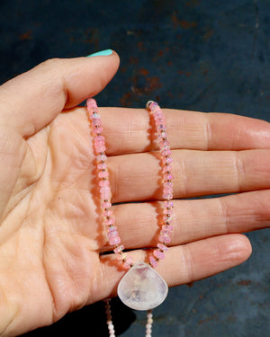 Rainbow Moonstone & Pink Ethiopian Opal, Gold Fill Beads and Pearls Beaded Necklace wt46