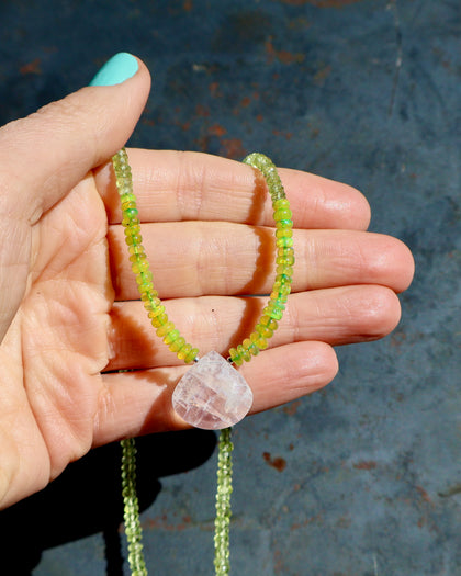Rainbow Moonstone, Green Ethiopian Opal & Green Amethyst Beaded Necklace