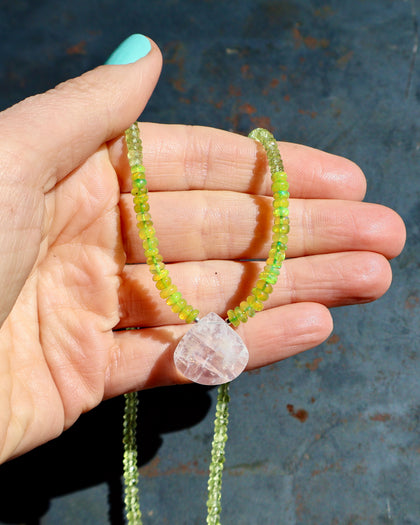 Rainbow Moonstone, Green Ethiopian Opal & Green Amethyst Beaded Necklace