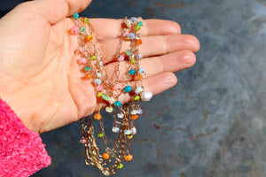 Winter Thaw  Green & Orange Opal  Chain Necklace WT51