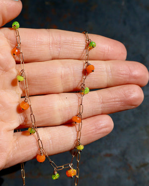 Winter Thaw  Green & Orange Opal  Chain Necklace WT51