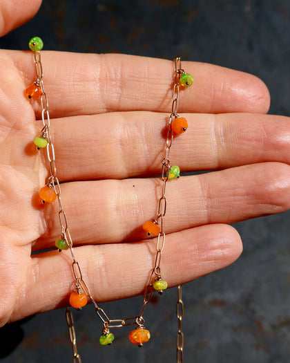 Winter Thaw  Green & Orange Opal  Chain Necklace