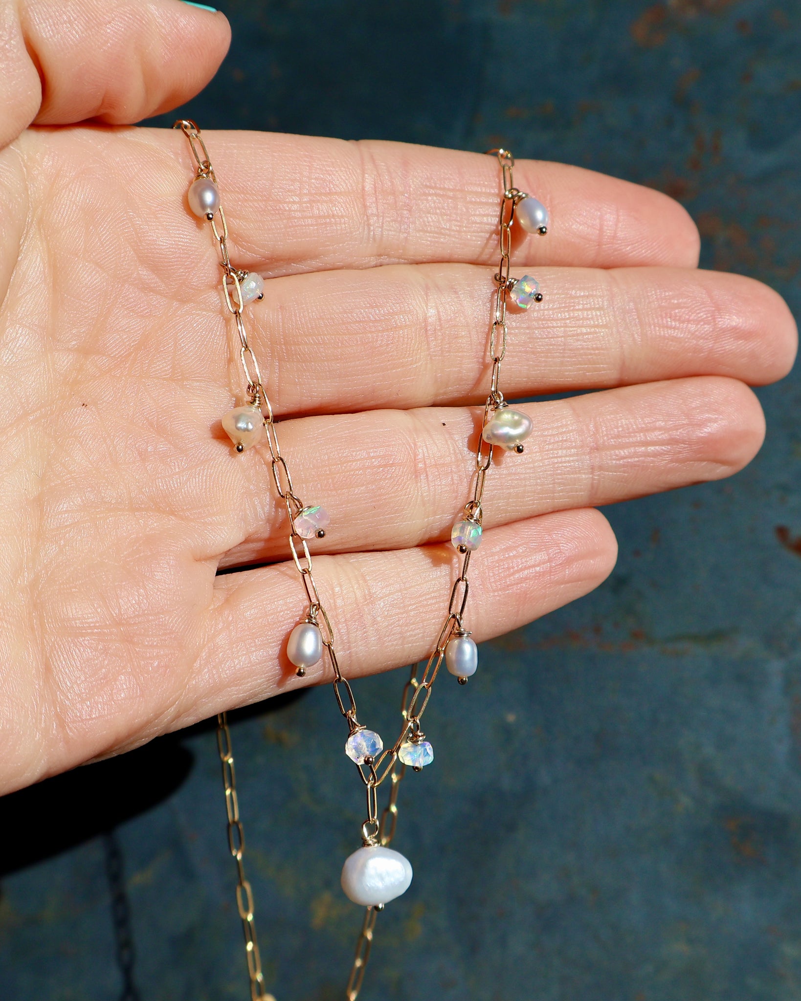 Winter Thaw  Opal & Pearl Chain Necklace WT52