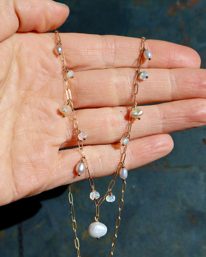 Winter Thaw  Opal & Pearl Chain Necklace