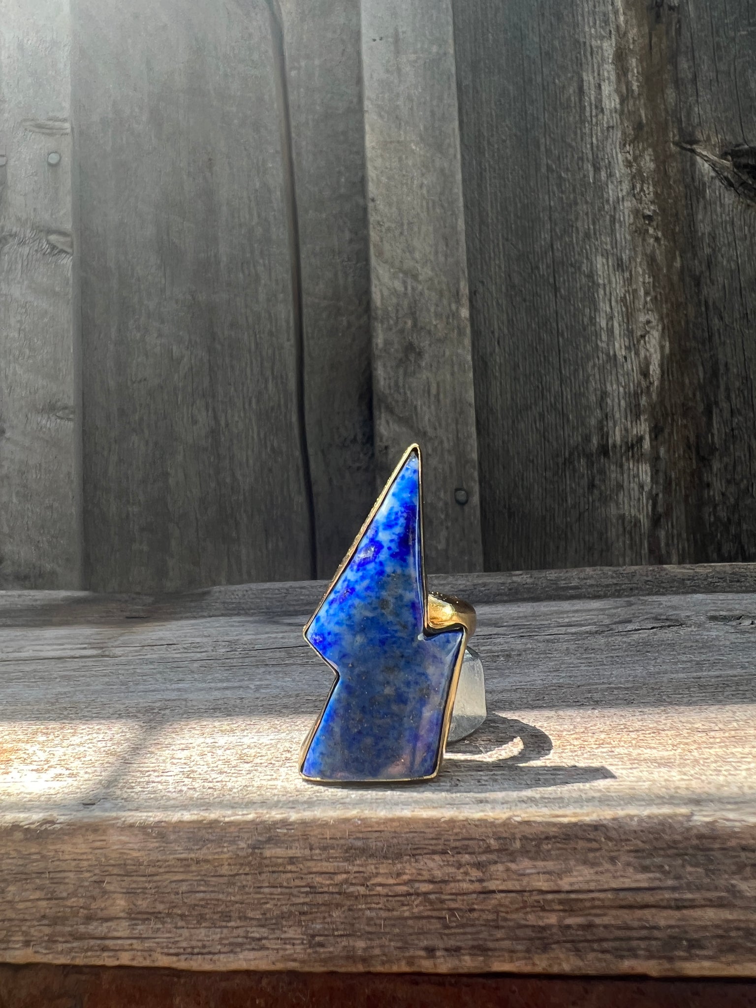 Blue Lapis Lighening Bolt Ring in Gold Alchemia #131