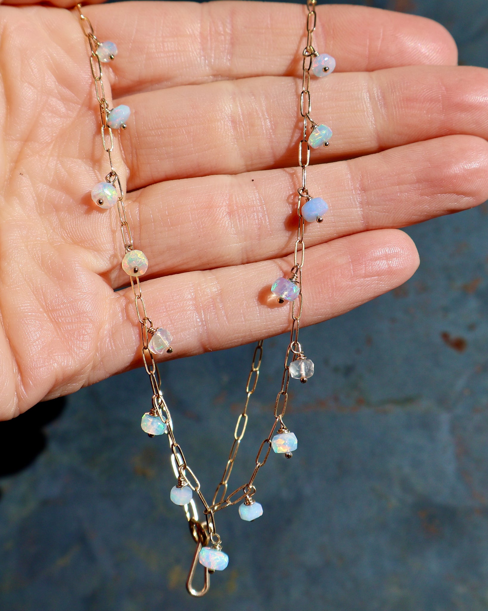 Winter Thaw  Opal Dangle Chain Necklace WT53