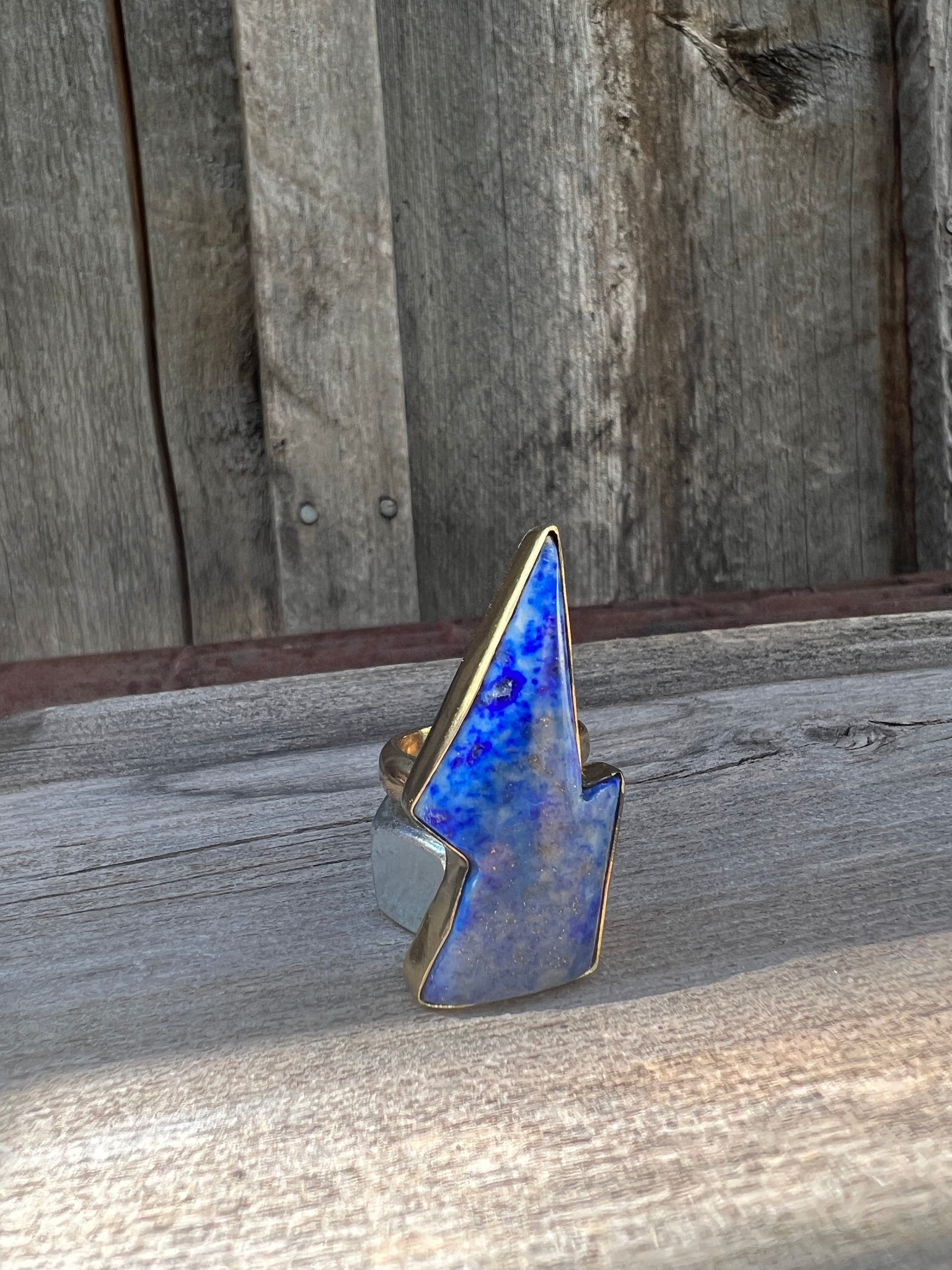 Blue Lapis Lighening Bolt Ring in Gold Alchemia #131