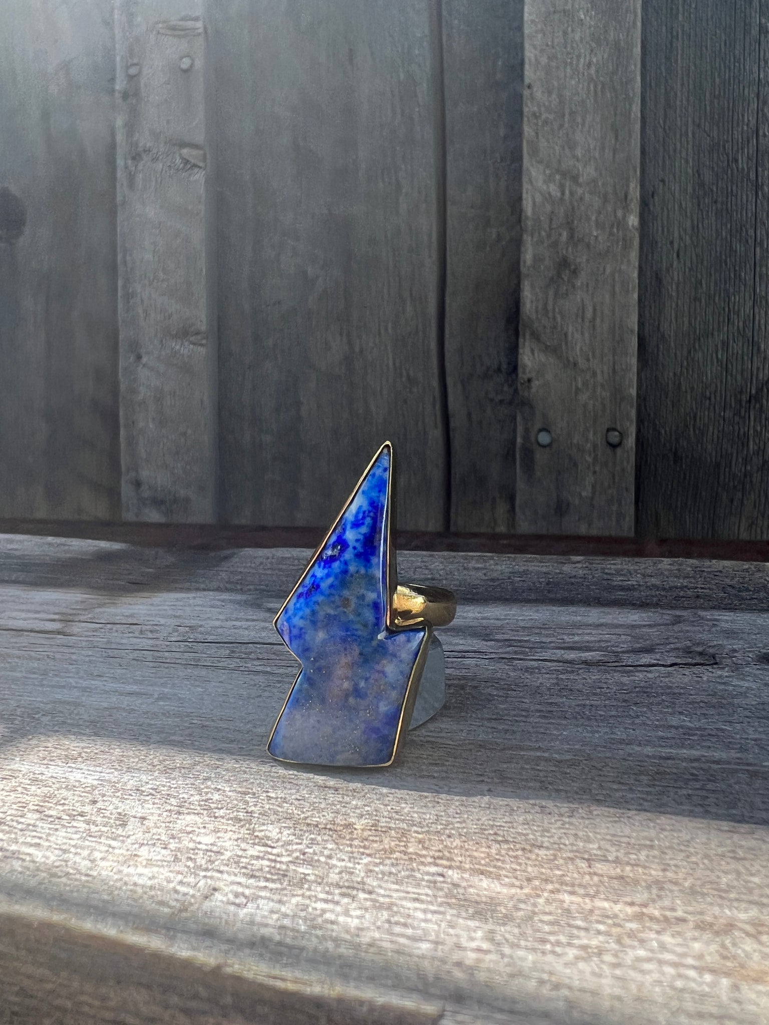 Blue Lapis Lighening Bolt Ring in Gold Alchemia #131