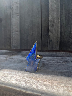 Blue Lapis Lighening Bolt Ring in Gold Alchemia #131