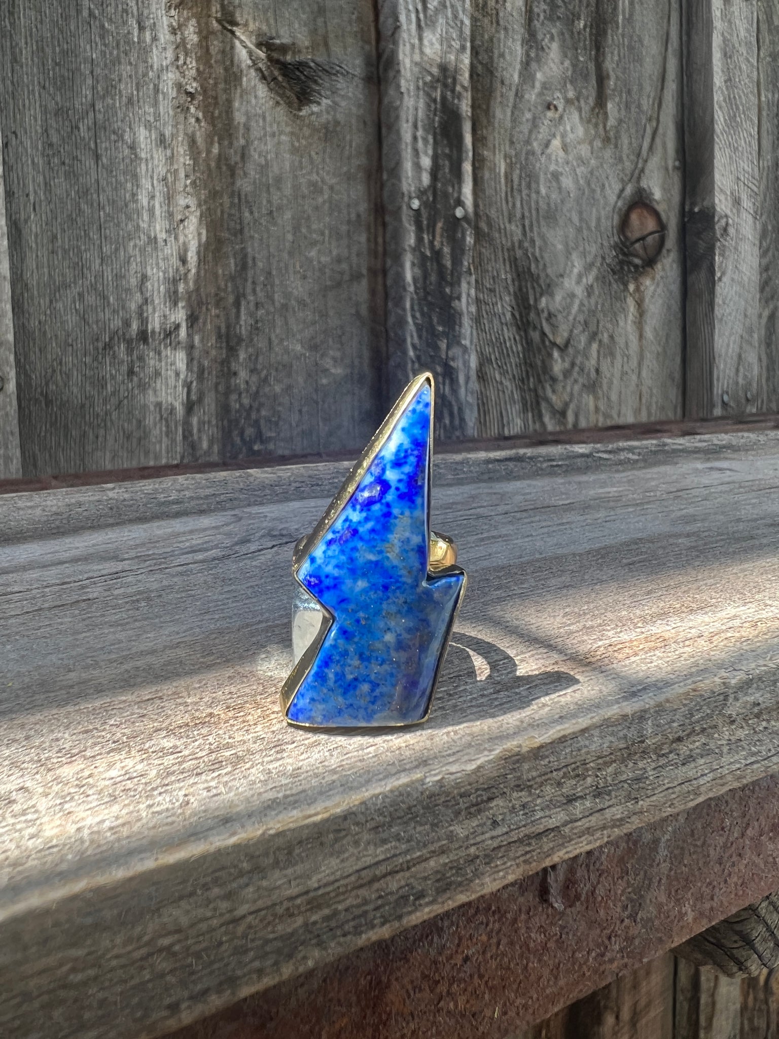 Blue Lapis Lighening Bolt Ring in Gold Alchemia #131