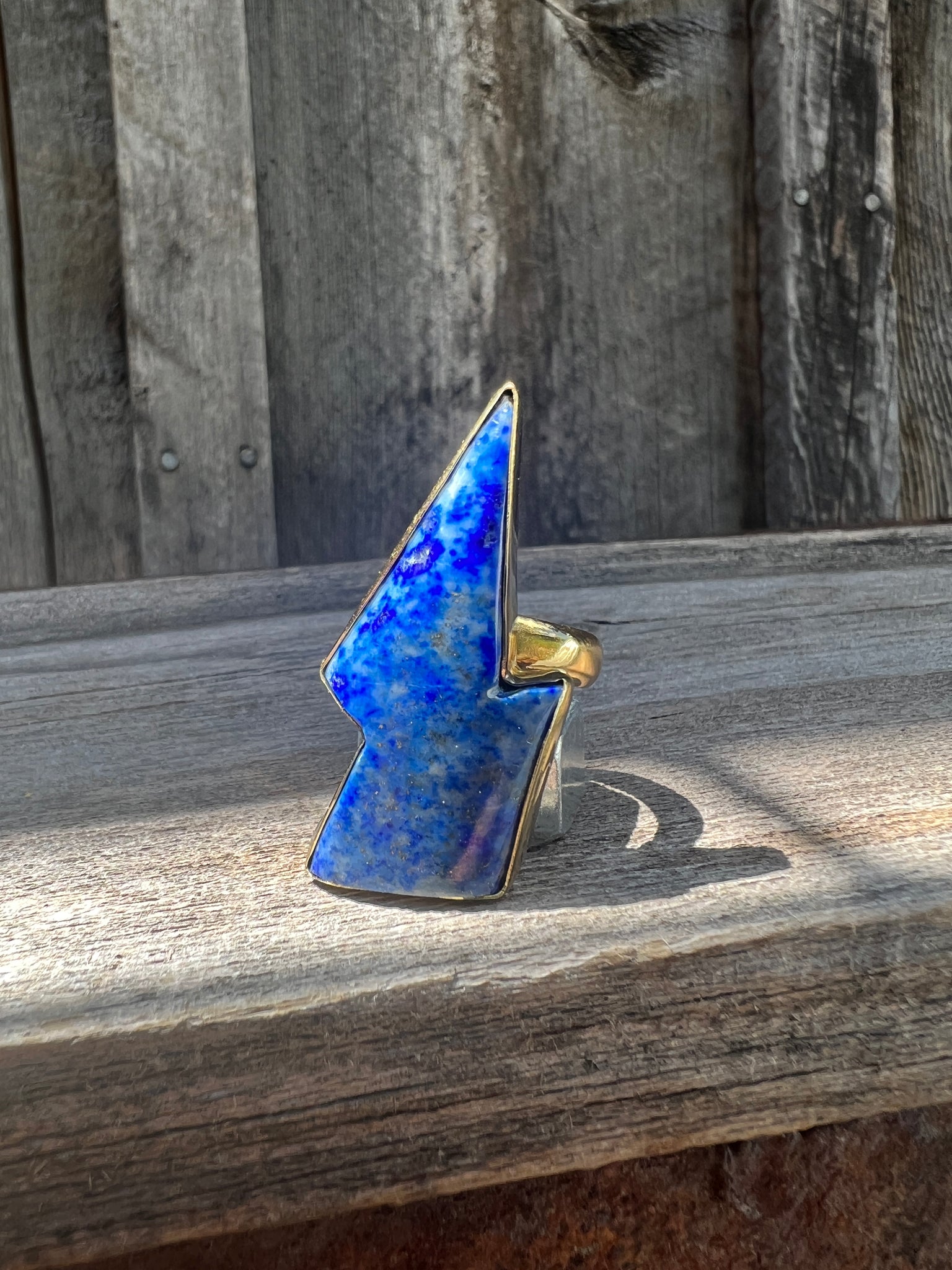 Blue Lapis Lighening Bolt Ring in Gold Alchemia #131