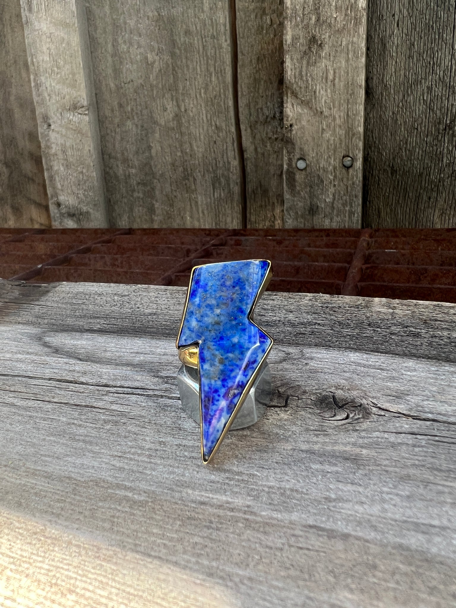Blue Lapis Lighening Bolt Ring in Gold Alchemia #131