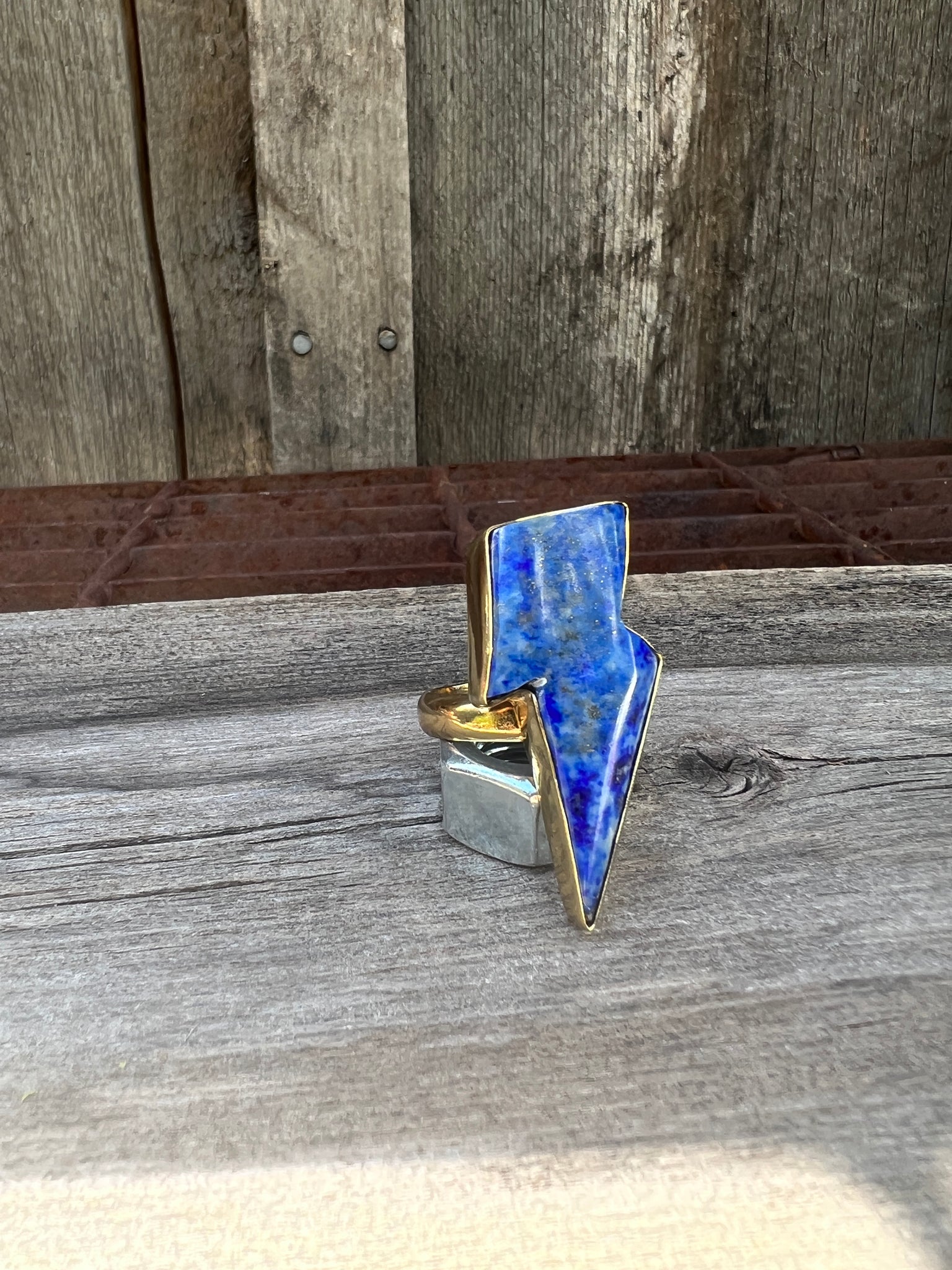 Blue Lapis Lighening Bolt Ring in Gold Alchemia #131