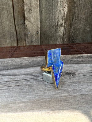 Blue Lapis Lighening Bolt Ring in Gold Alchemia #131