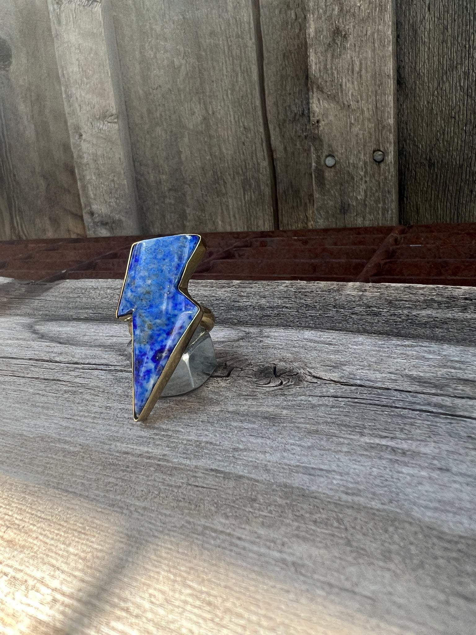 Blue Lapis Lighening Bolt Ring in Gold Alchemia #131