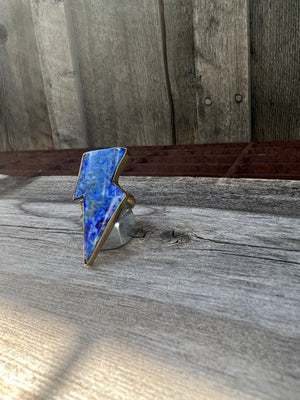 Blue Lapis Lighening Bolt Ring in Gold Alchemia #131