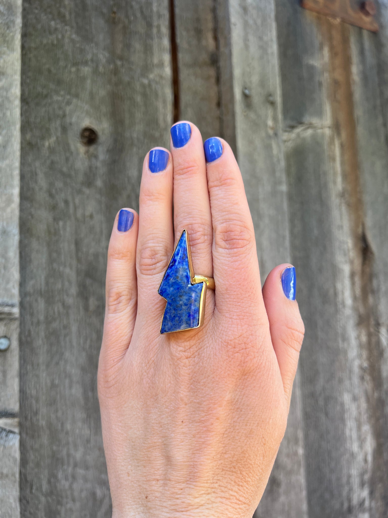 Blue Lapis Lighening Bolt Ring in Gold Alchemia #131