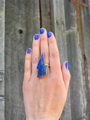 Blue Lapis Lighening Bolt Ring in Gold Alchemia #131