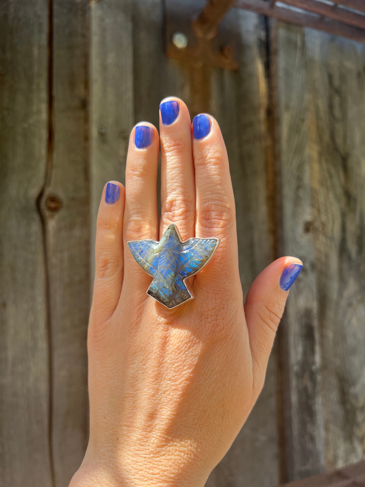 Stunning Labradorite Bird ring in Sterling Silver #133