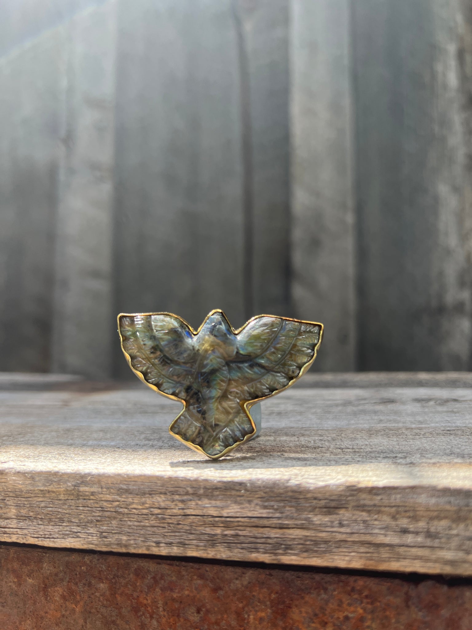Labradorite Bird ring in Gold Alchemia #134