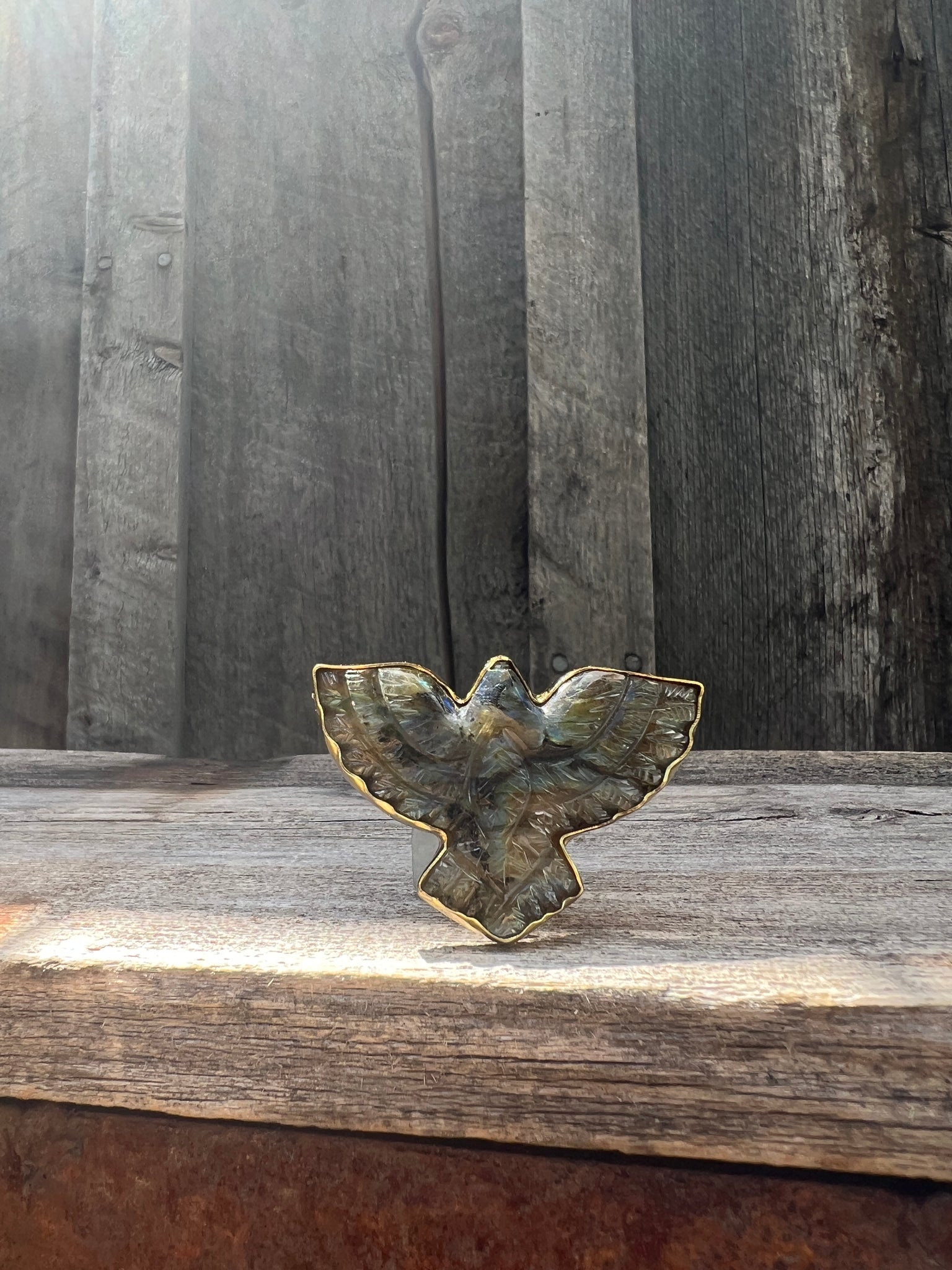 Labradorite Bird ring in Gold Alchemia #134