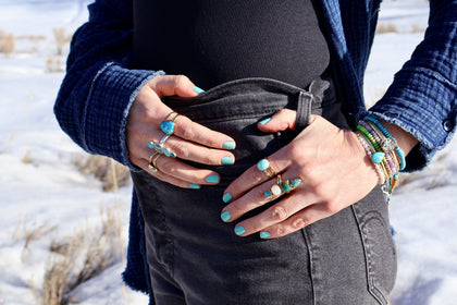 Winter Thaw  Chalcedony Double Band Ring in Gold Alchemia Adjustable Size
