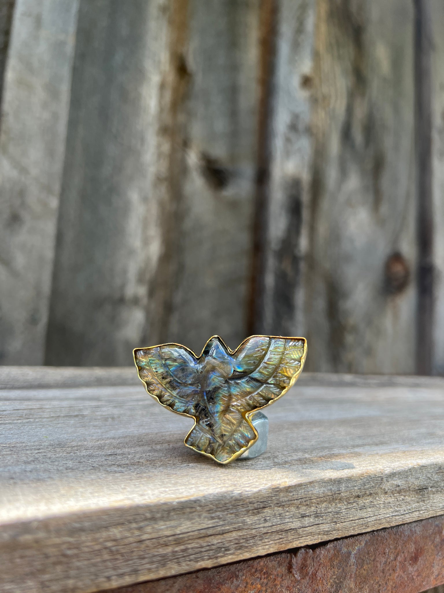 Labradorite Bird ring in Gold Alchemia #134