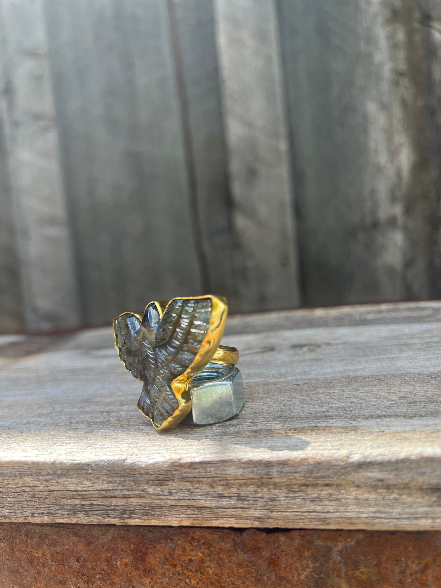 Labradorite Bird ring in Gold Alchemia #134