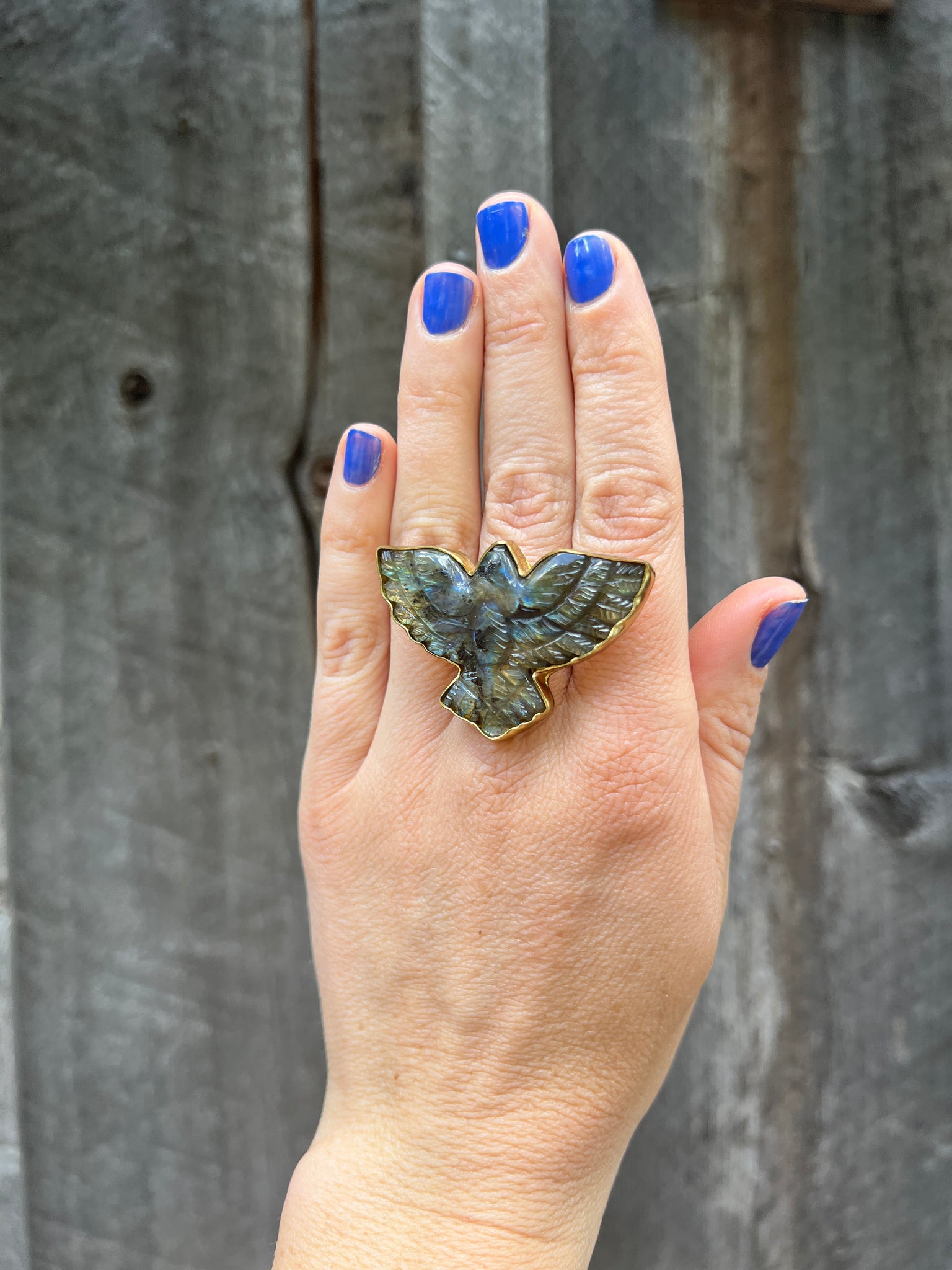 Labradorite Bird ring in Gold Alchemia #134