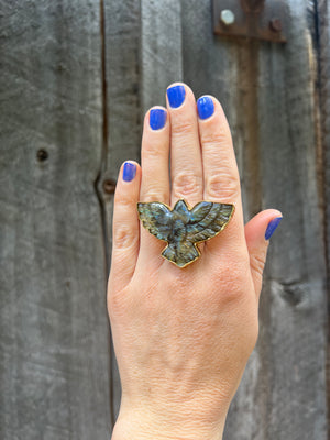 Labradorite Bird ring in Gold Alchemia #134