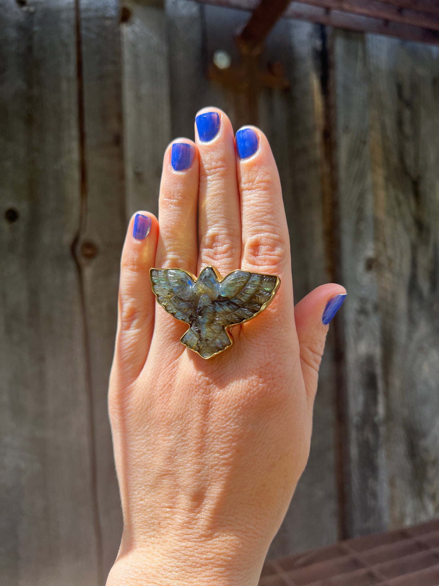 Labradorite Bird ring in Gold Alchemia #134