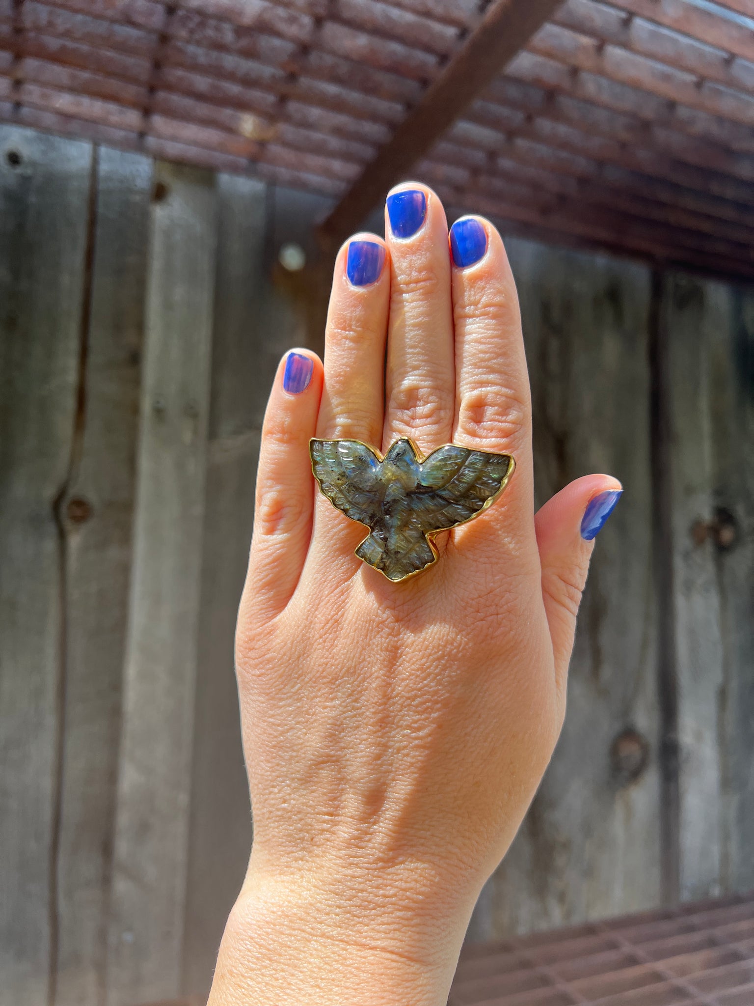 Labradorite Bird ring in Gold Alchemia #134