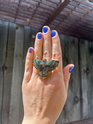 Labradorite Bird ring in Gold Alchemia #134