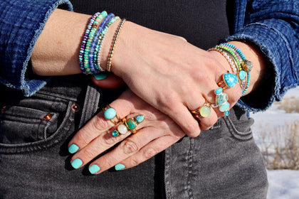 Winter Thaw Amazonite Double Band Ring in Gold Alchemia Adjustable Size