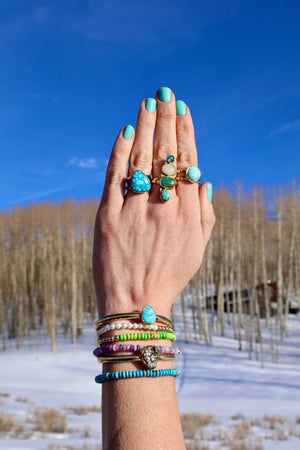 Winter Thaw Ring Peruvian Opal, Turquoise & Chalcedony in Gold Alchemia, Adjustable Size WT17