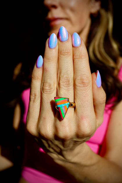 Rainbow Stripe Bolt Ring in Gold Alchemia