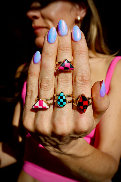 Hot Pink & White Checkerboard Ring