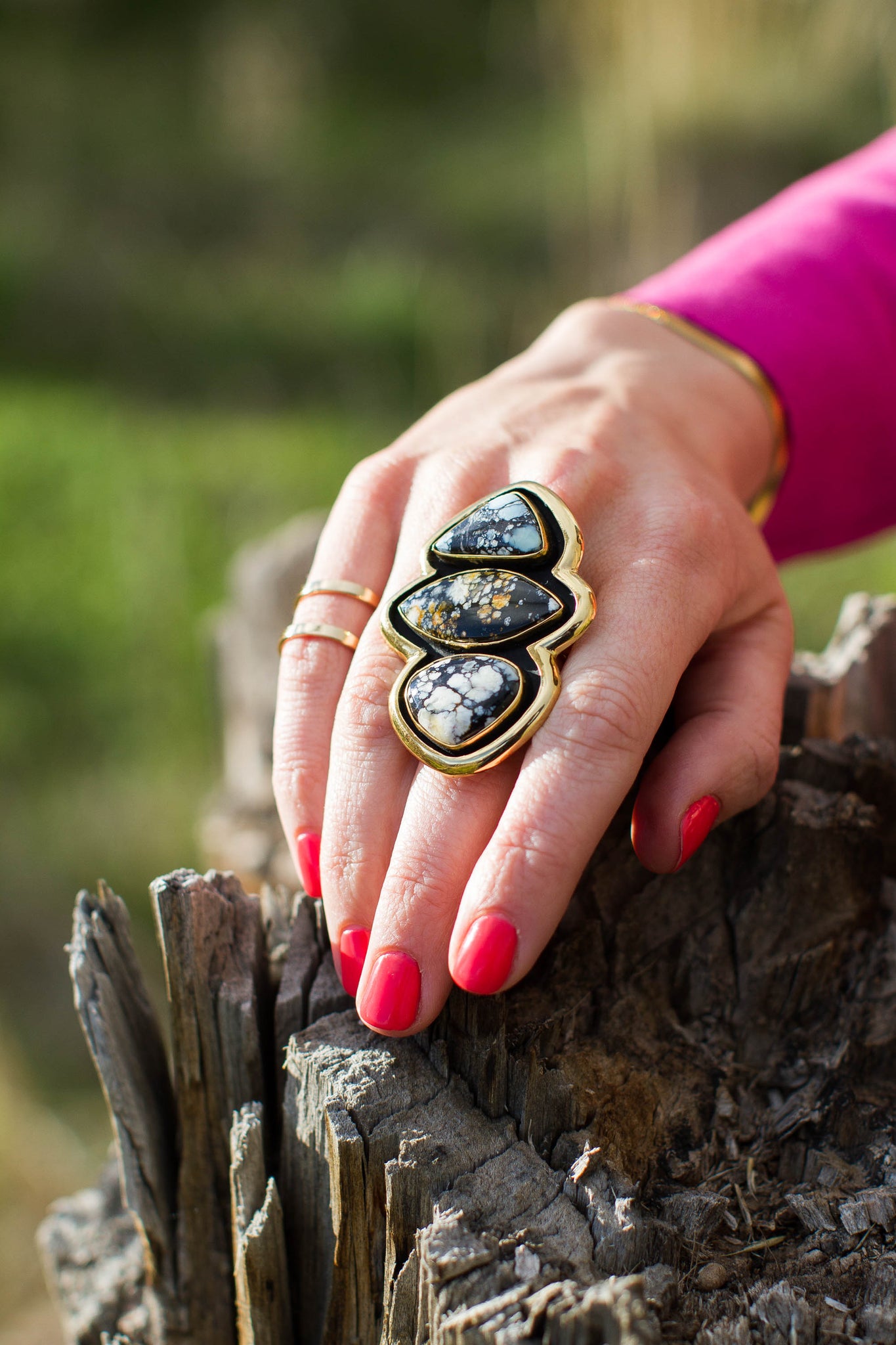 Cloud Mountain Turquoise Shadow Box Ring in Gold Alchemia- Adjustable Size B13