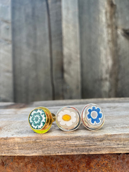 Millefiori Glass Flower ring in Sterling Silver