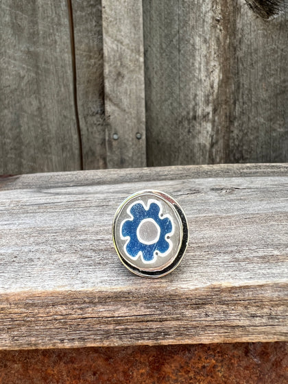 Millefiori Glass Flower ring in Sterling Silver