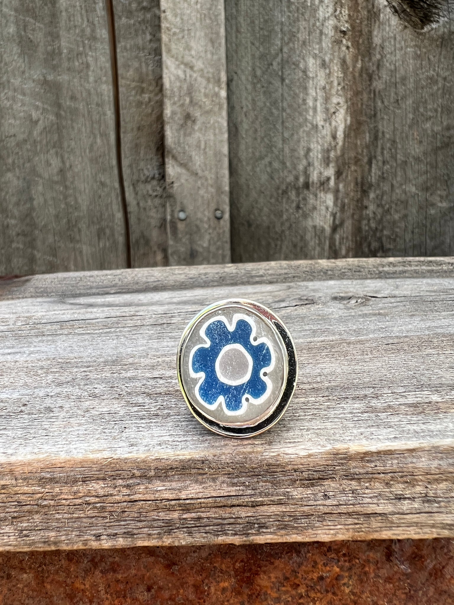 Millefiori Glass Flower ring in Sterling Silver #141