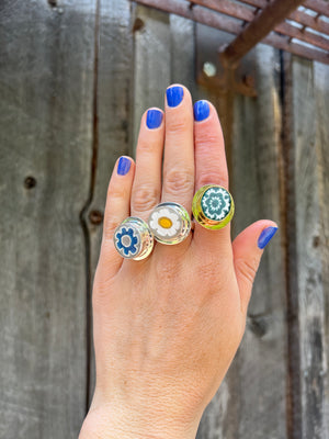 Millefiori Glass Flower ring in Sterling Silver #141