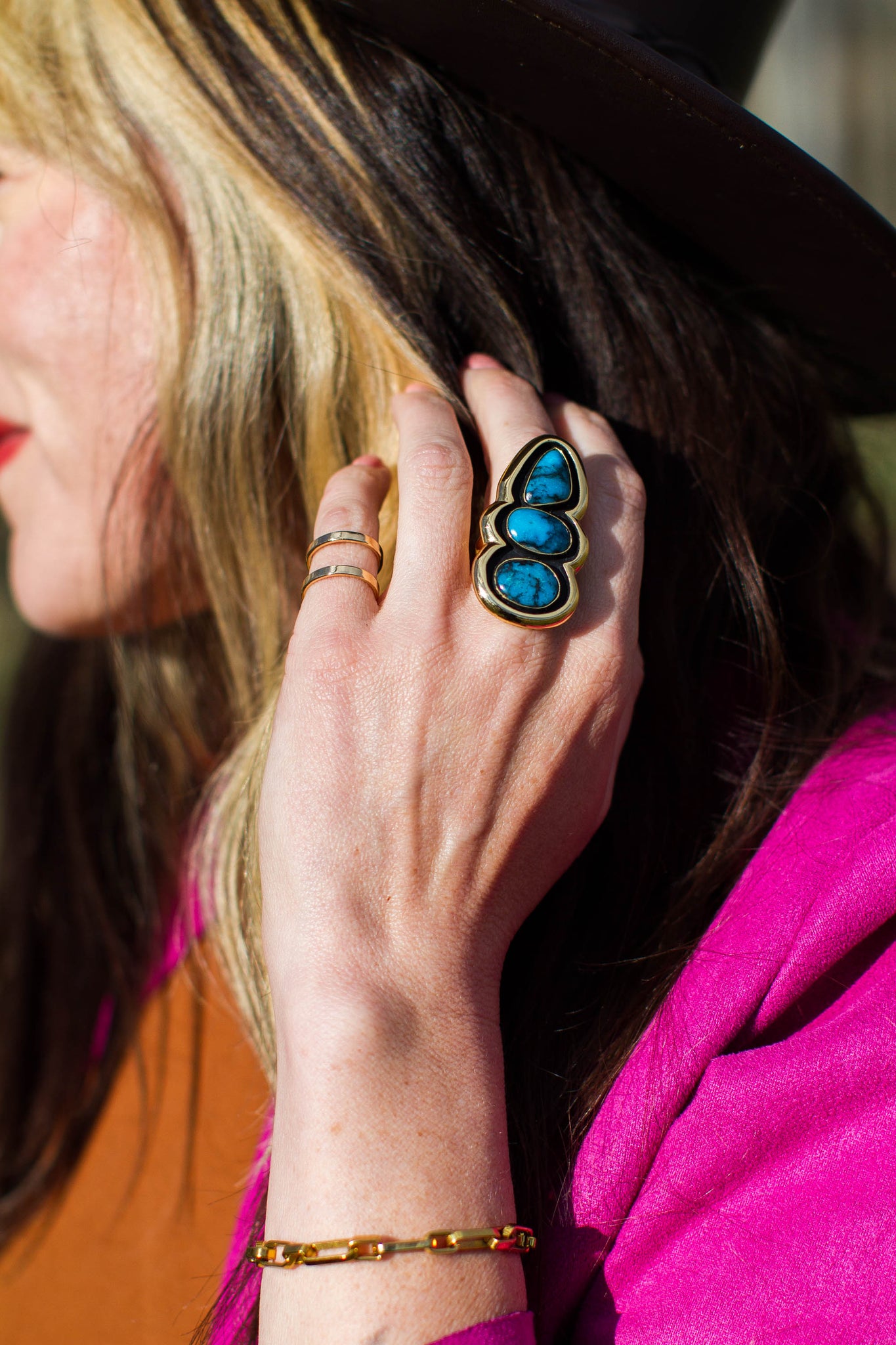 Hubei Turquoise Shadow Box Ring in Gold Alchemia- Adjustable Size B10
