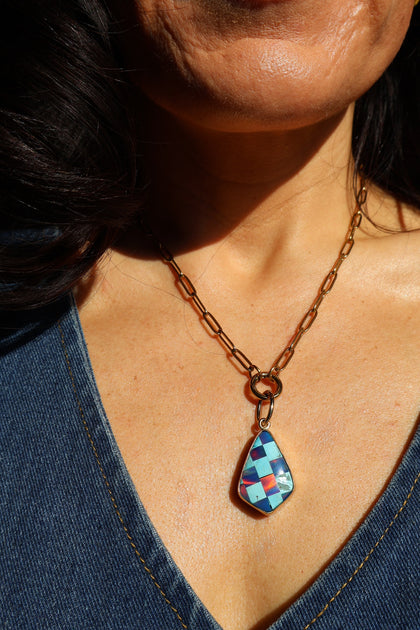 Aurora Opal Checkerboard Pendant Charm