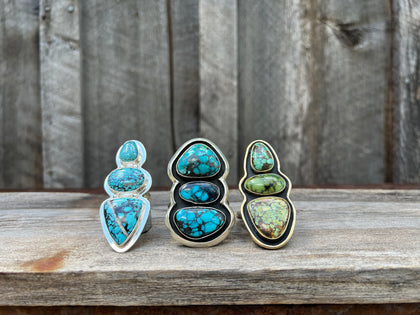 Triple Turquoise Ring in Sterling Silver Adjustable Band