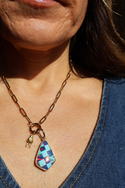 Aurora Opal Checkerboard Pendant Charm