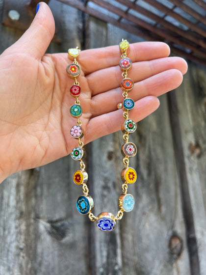 Millefiori Glass Flower Necklace in Gold Alchemia